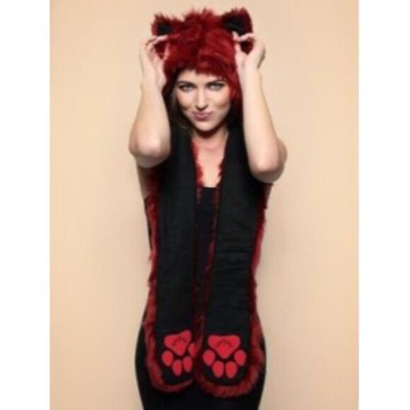 Spirit Hoods Red OG Fire Wolf Faux Fur Scarf Hat